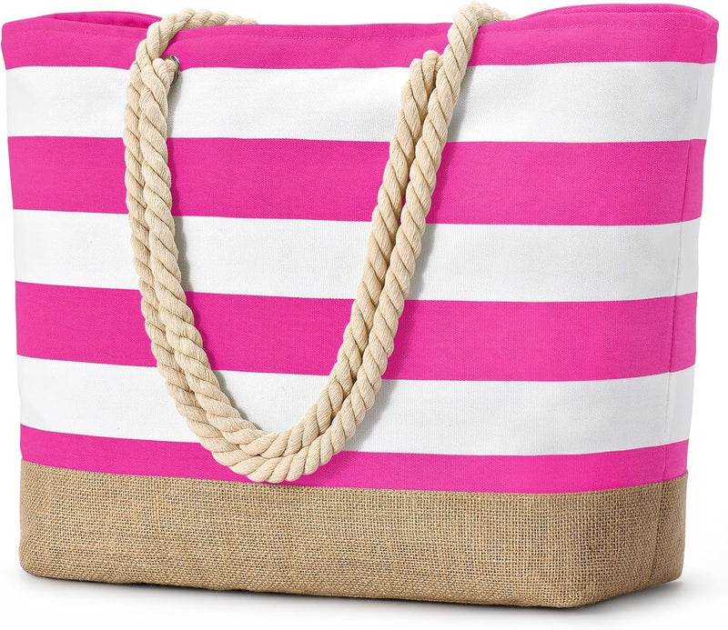 Becokan Beach Bags for Women Large Canvas Beach Tote Bag Beach Bags Waterproof Sandproof Swim Pool Bag Travel Essentials - Image 1